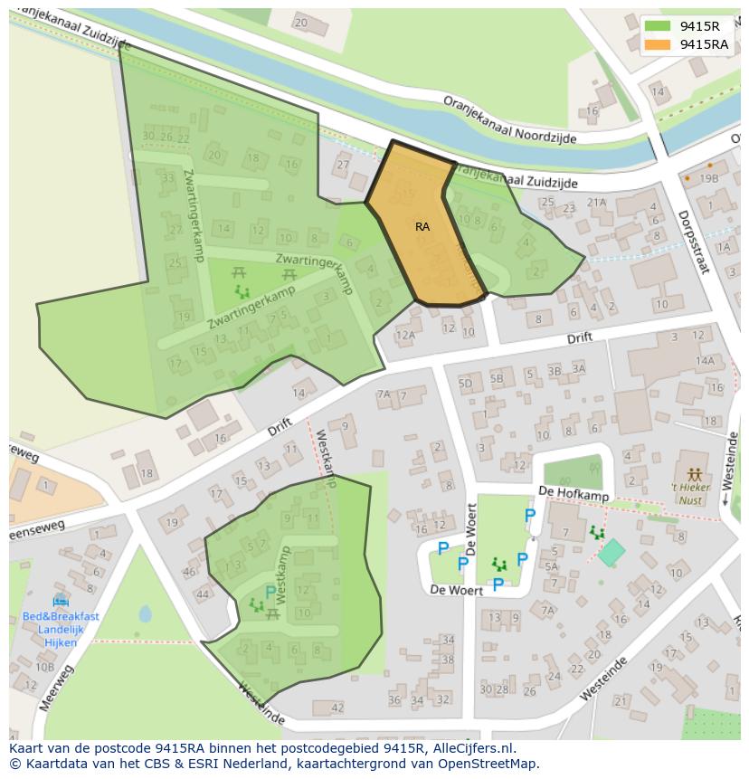 Afbeelding van het postcodegebied 9415 RA op de kaart.