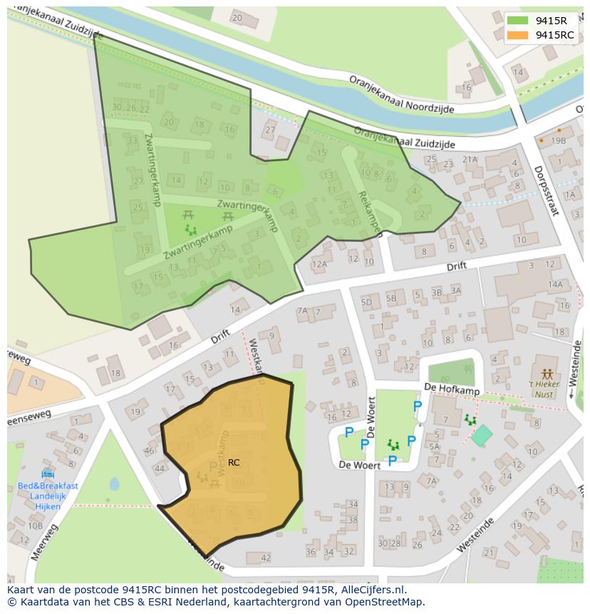 Afbeelding van het postcodegebied 9415 RC op de kaart.