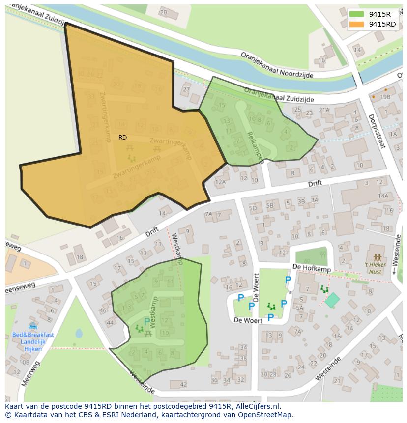Afbeelding van het postcodegebied 9415 RD op de kaart.