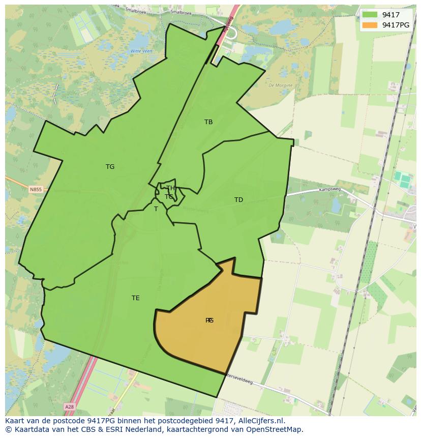 Afbeelding van het postcodegebied 9417 PG op de kaart.