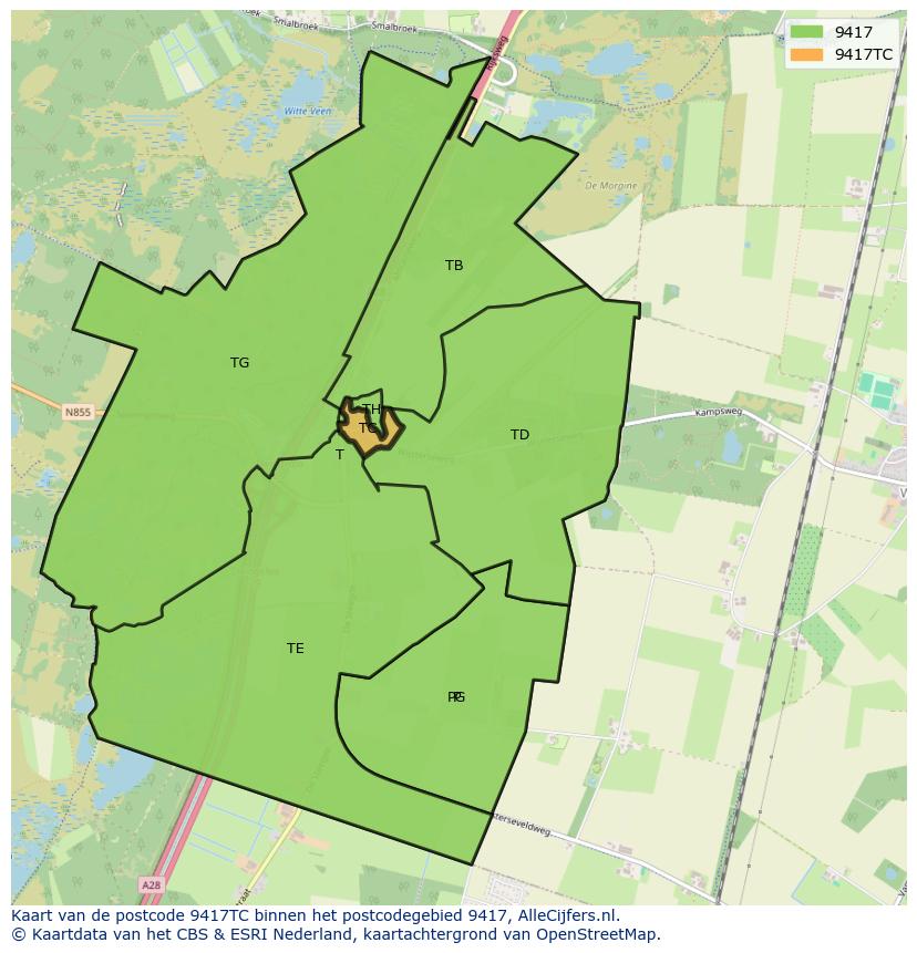 Afbeelding van het postcodegebied 9417 TC op de kaart.