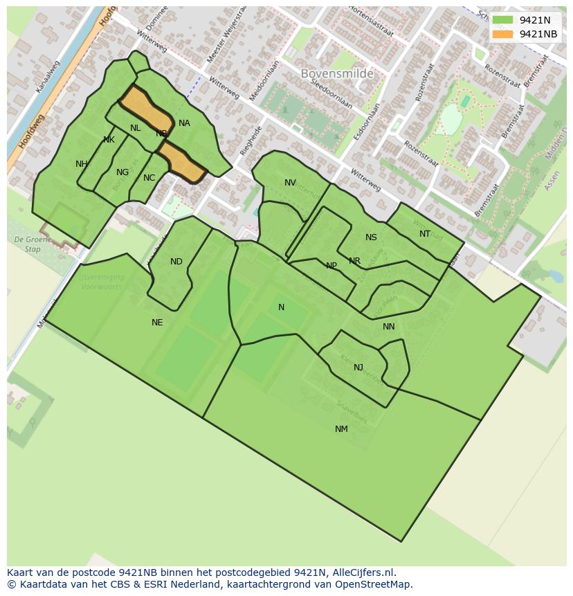 Afbeelding van het postcodegebied 9421 NB op de kaart.