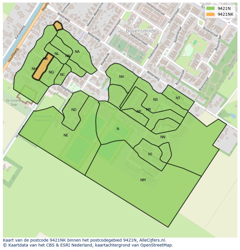 Afbeelding van het postcodegebied 9421 NK op de kaart.