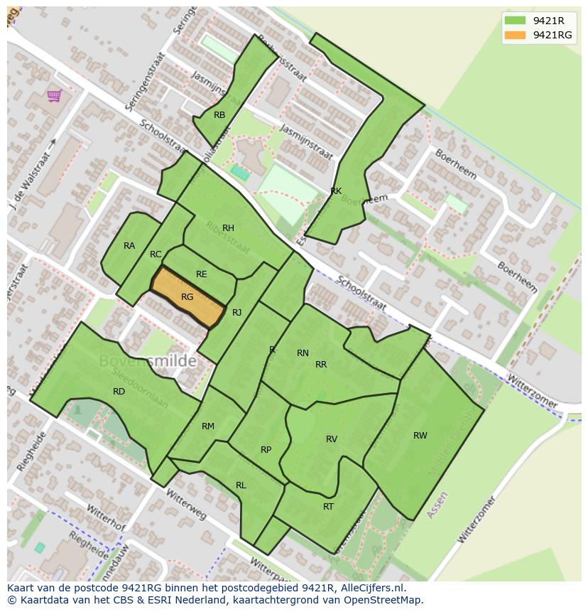 Afbeelding van het postcodegebied 9421 RG op de kaart.