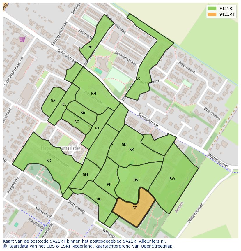 Afbeelding van het postcodegebied 9421 RT op de kaart.