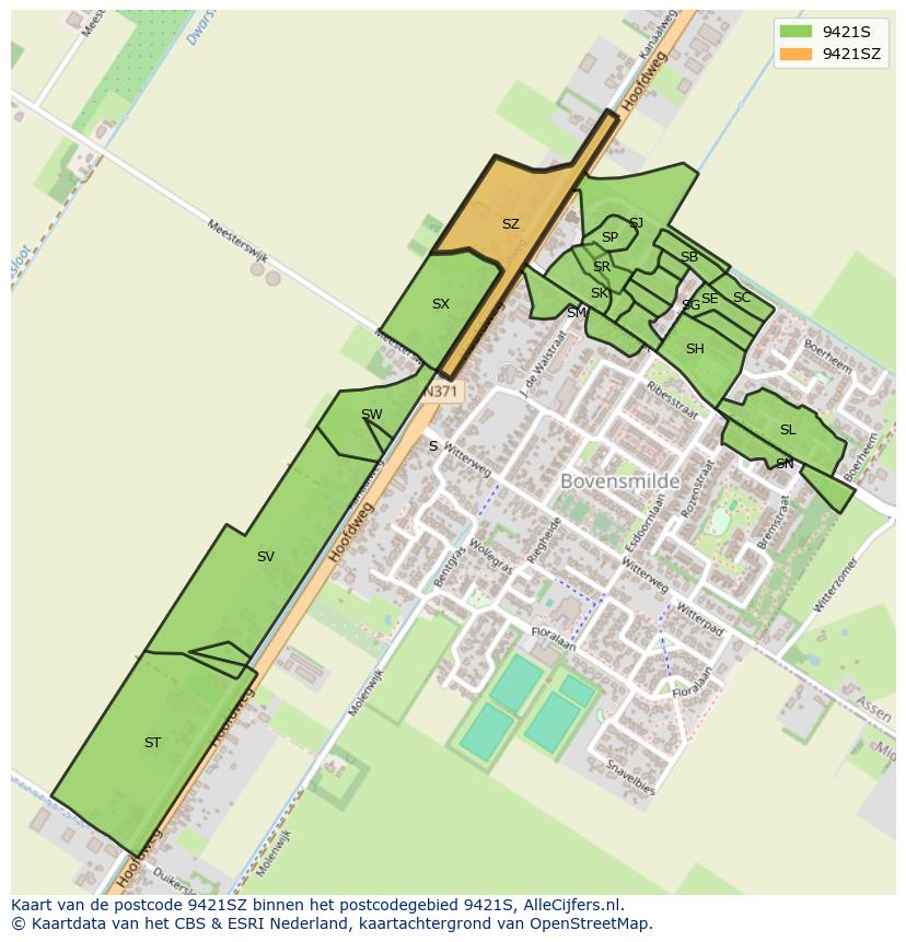Afbeelding van het postcodegebied 9421 SZ op de kaart.