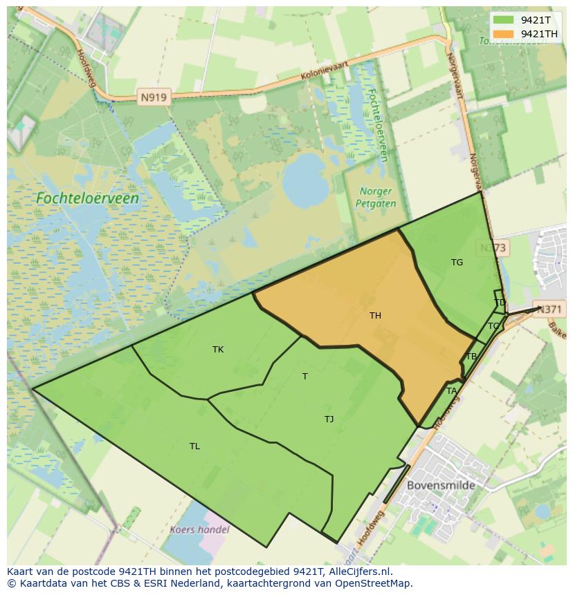 Afbeelding van het postcodegebied 9421 TH op de kaart.