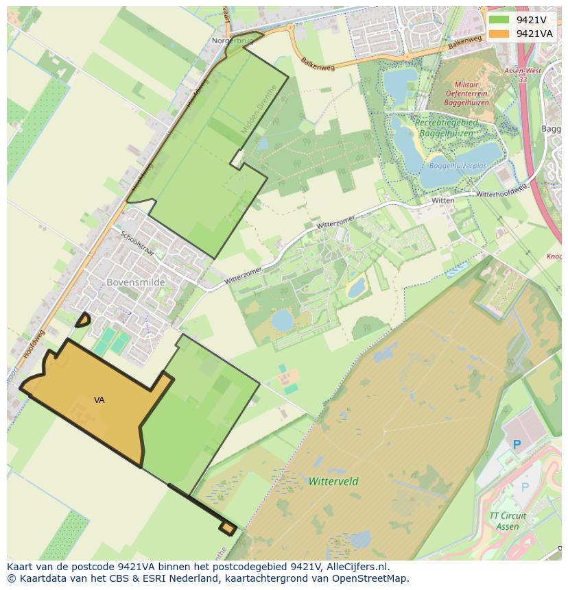 Afbeelding van het postcodegebied 9421 VA op de kaart.