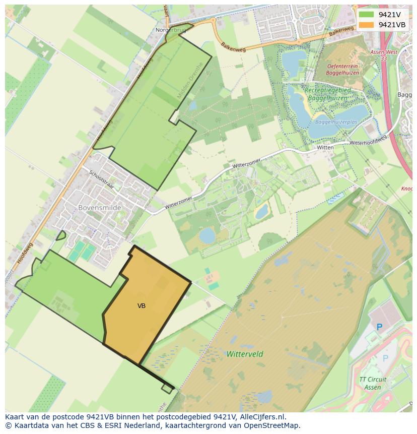 Afbeelding van het postcodegebied 9421 VB op de kaart.