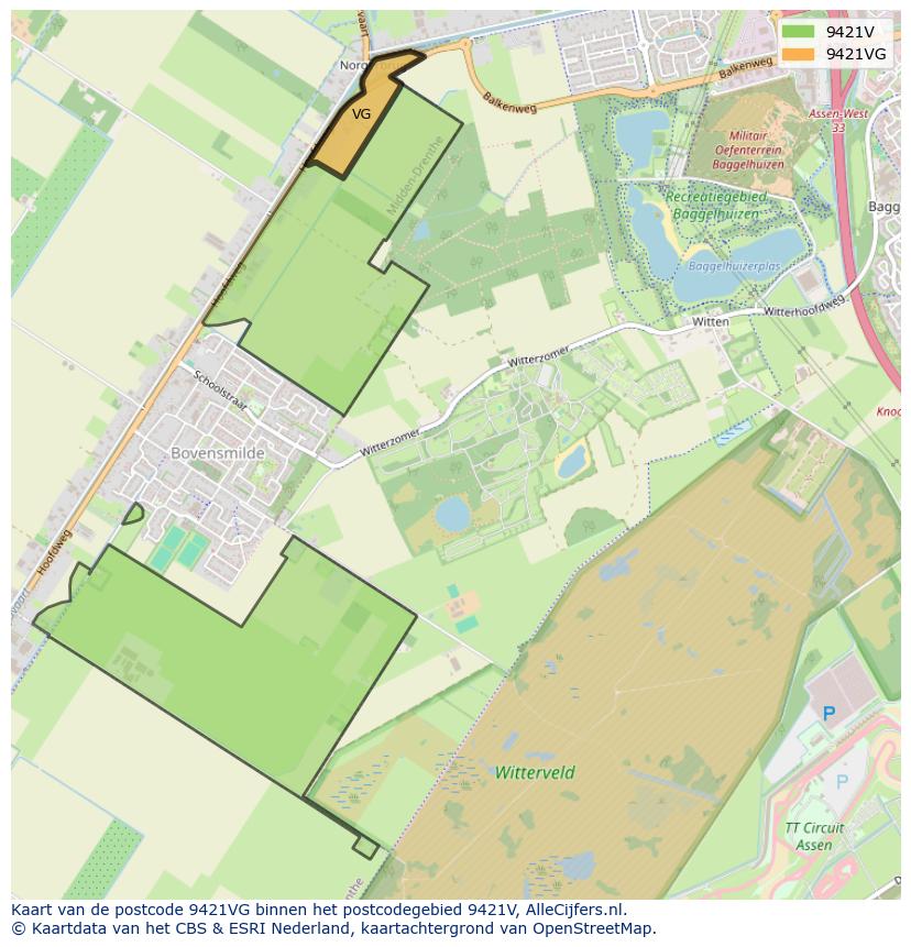 Afbeelding van het postcodegebied 9421 VG op de kaart.