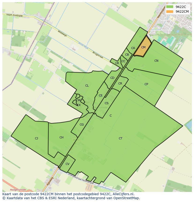 Afbeelding van het postcodegebied 9422 CM op de kaart.