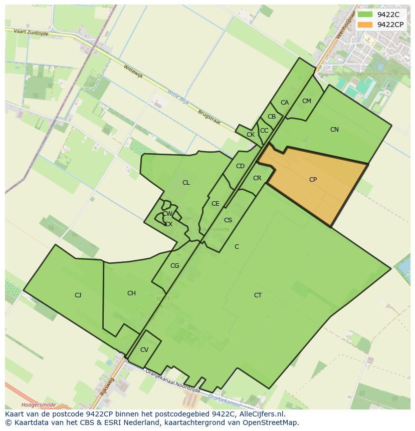 Afbeelding van het postcodegebied 9422 CP op de kaart.