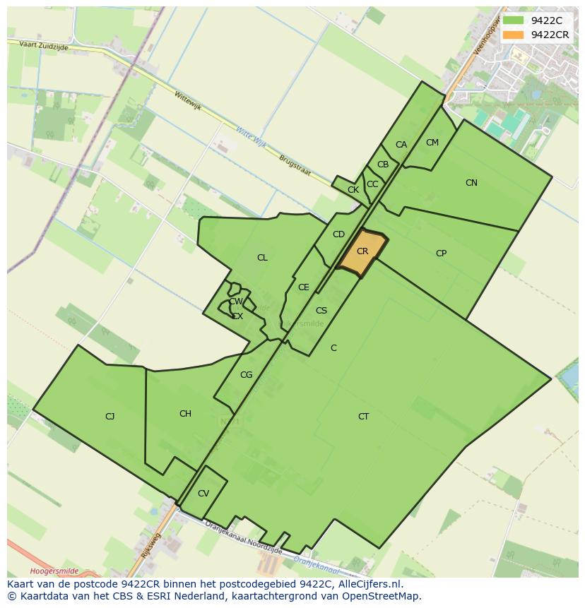 Afbeelding van het postcodegebied 9422 CR op de kaart.