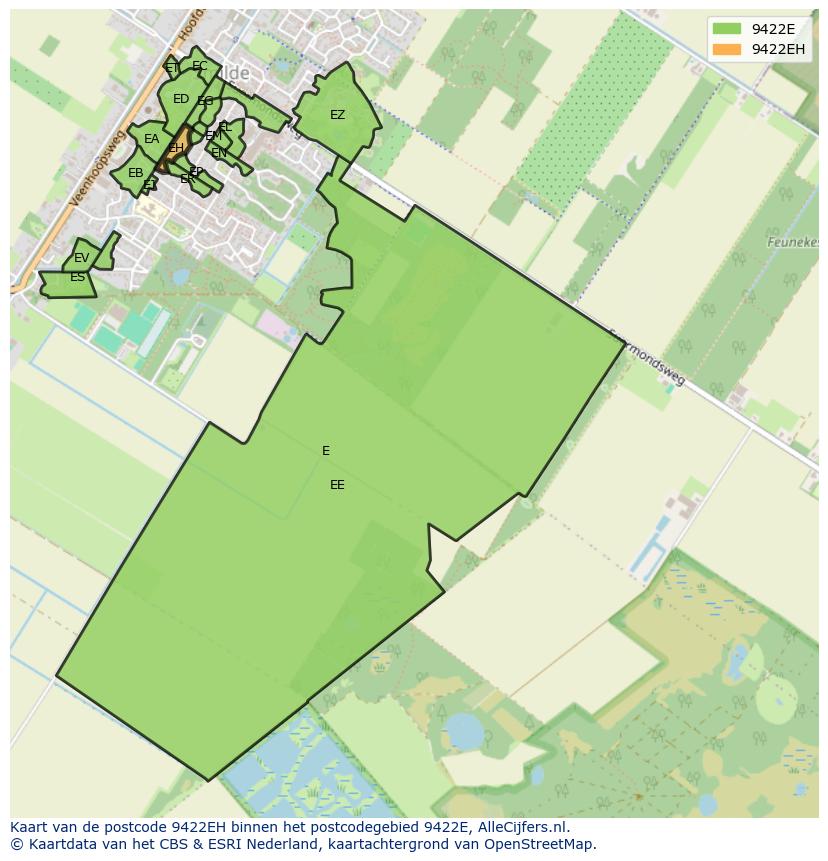 Afbeelding van het postcodegebied 9422 EH op de kaart.