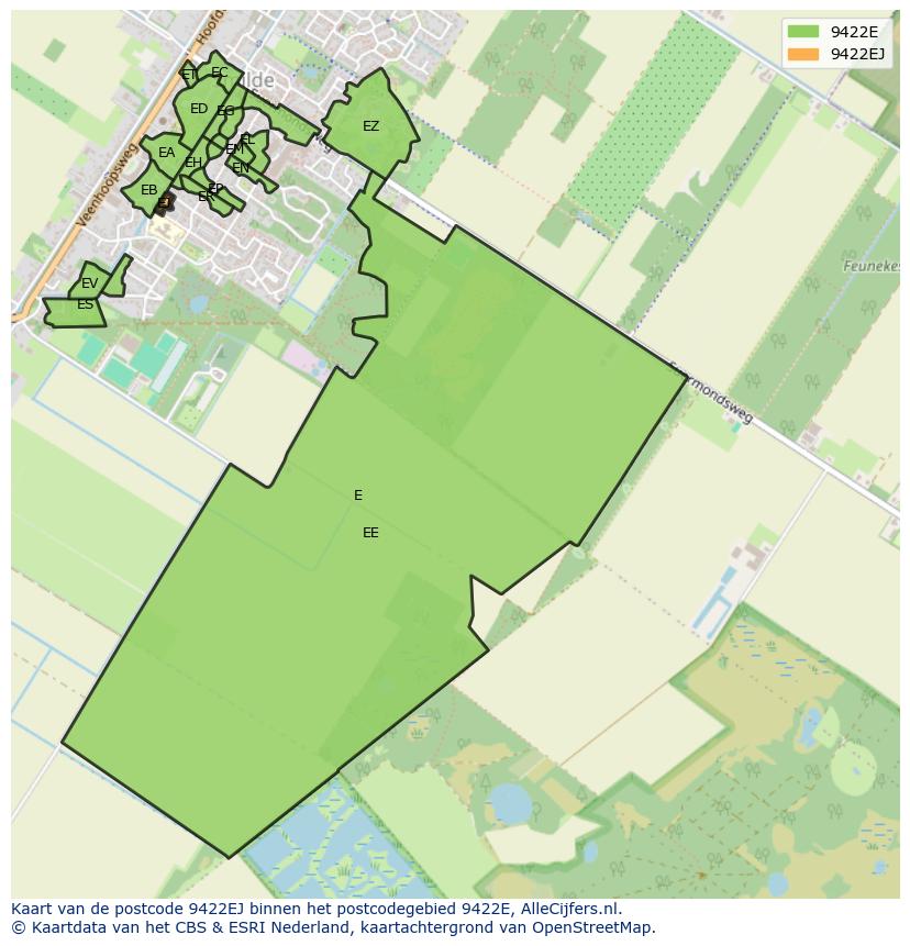 Afbeelding van het postcodegebied 9422 EJ op de kaart.