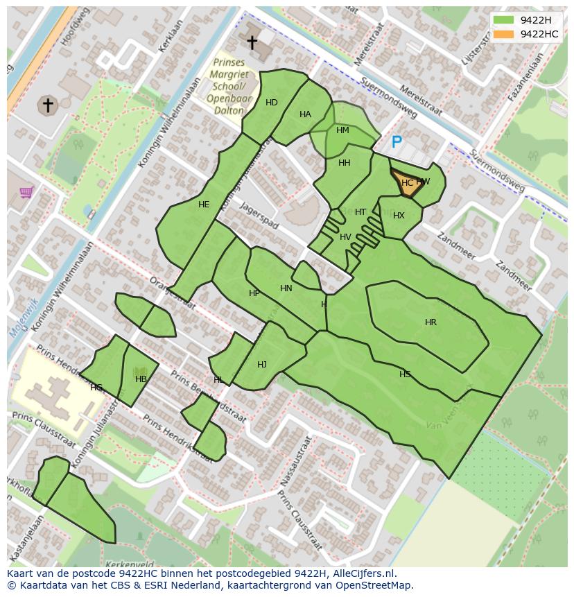 Afbeelding van het postcodegebied 9422 HC op de kaart.