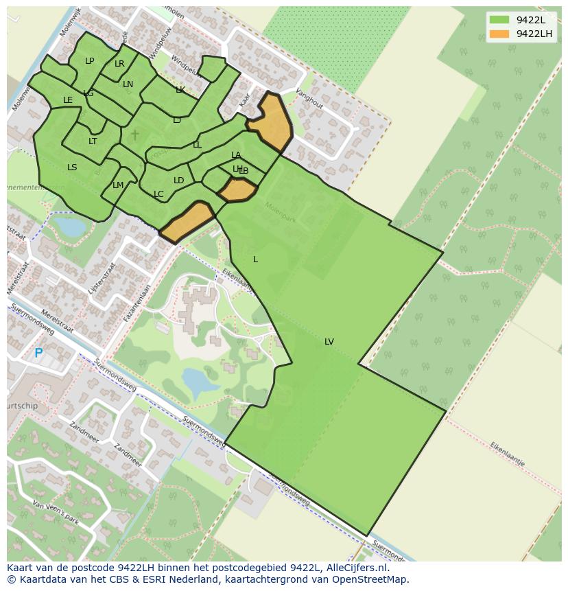 Afbeelding van het postcodegebied 9422 LH op de kaart.