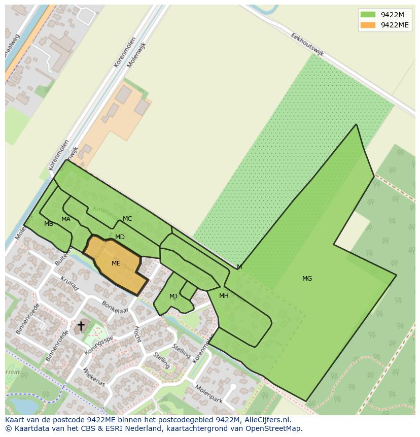 Afbeelding van het postcodegebied 9422 ME op de kaart.