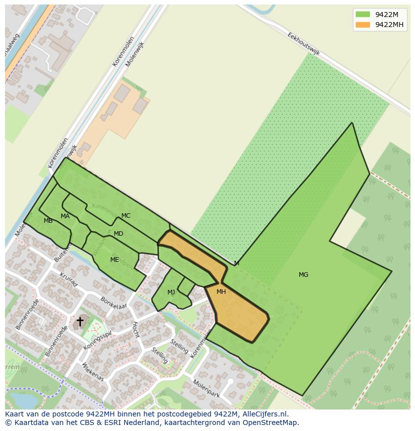 Afbeelding van het postcodegebied 9422 MH op de kaart.