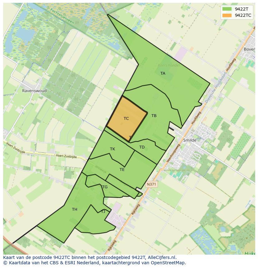 Afbeelding van het postcodegebied 9422 TC op de kaart.