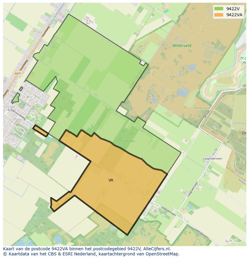 Afbeelding van het postcodegebied 9422 VA op de kaart.