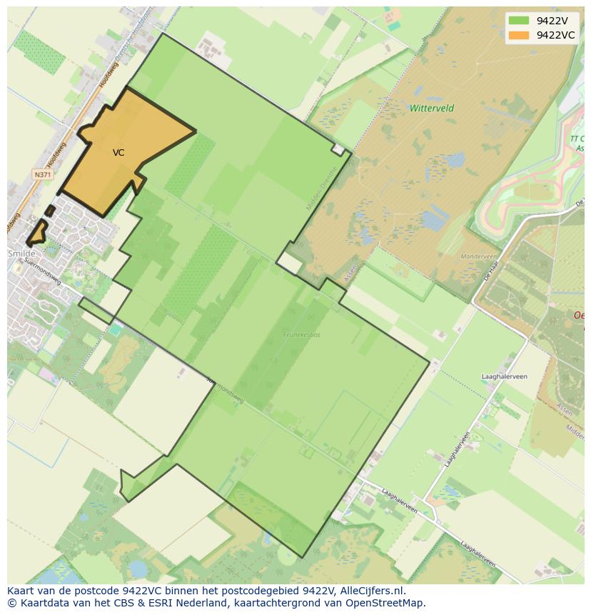 Afbeelding van het postcodegebied 9422 VC op de kaart.