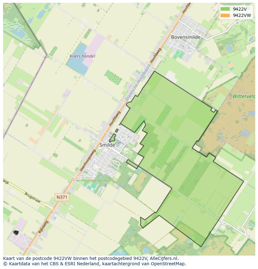 Afbeelding van het postcodegebied 9422 VW op de kaart.
