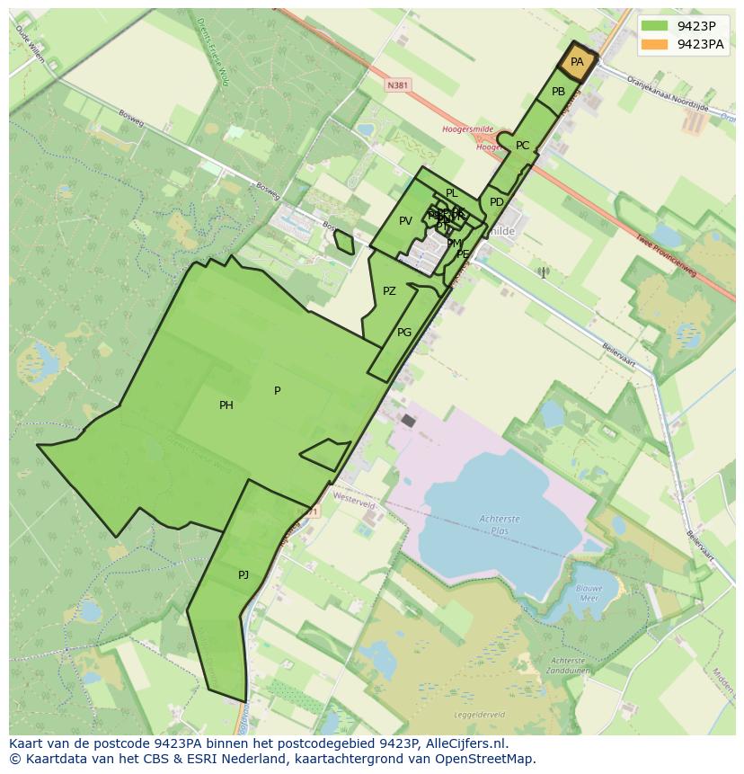 Afbeelding van het postcodegebied 9423 PA op de kaart.