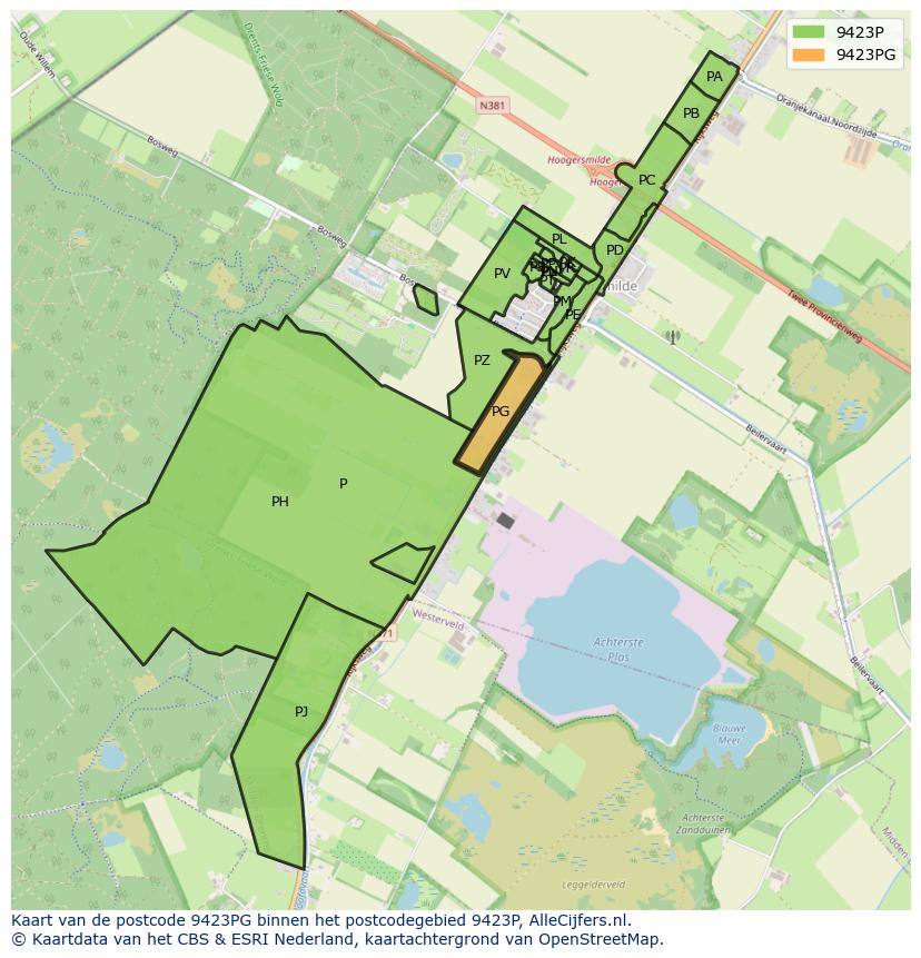 Afbeelding van het postcodegebied 9423 PG op de kaart.