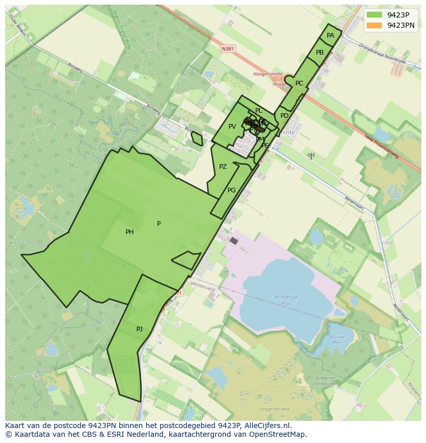 Afbeelding van het postcodegebied 9423 PN op de kaart.