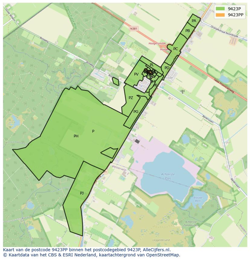 Afbeelding van het postcodegebied 9423 PP op de kaart.