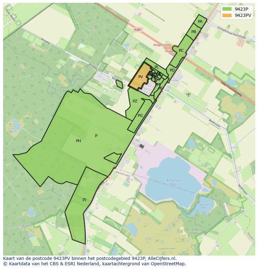 Afbeelding van het postcodegebied 9423 PV op de kaart.