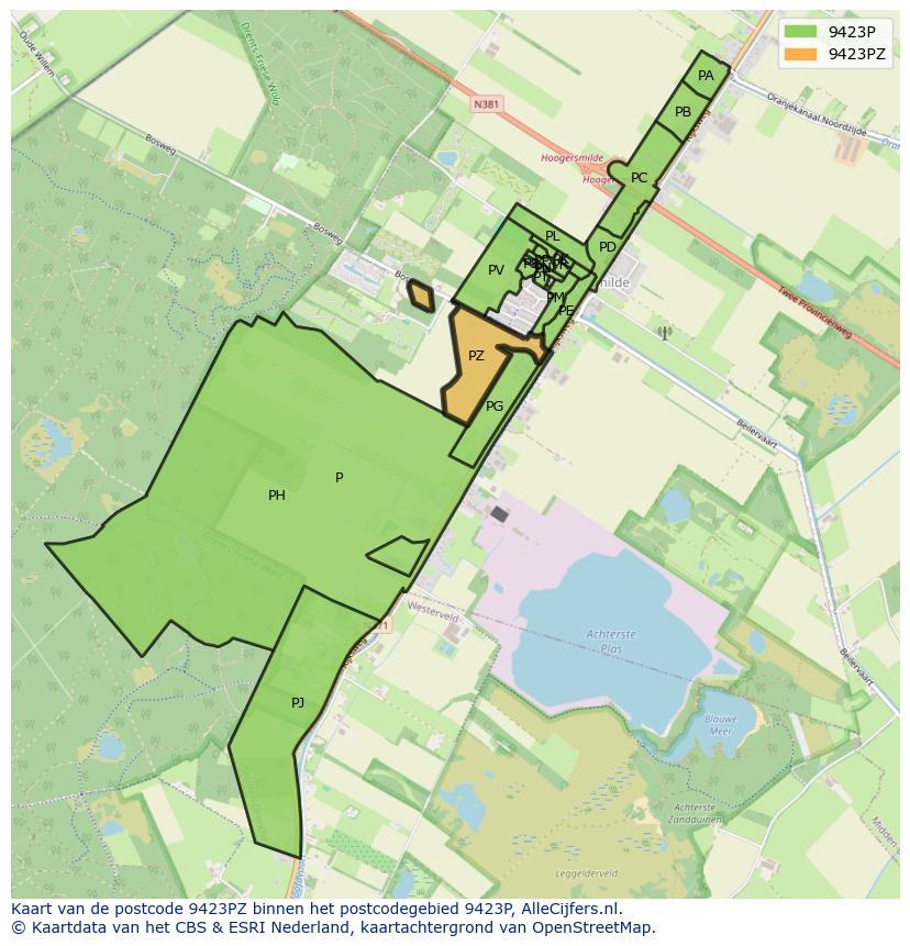 Afbeelding van het postcodegebied 9423 PZ op de kaart.