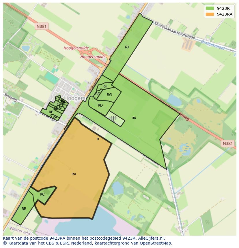 Afbeelding van het postcodegebied 9423 RA op de kaart.