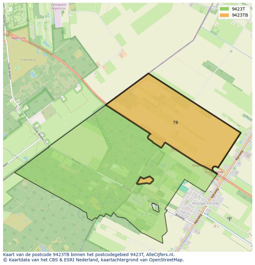 Afbeelding van het postcodegebied 9423 TB op de kaart.