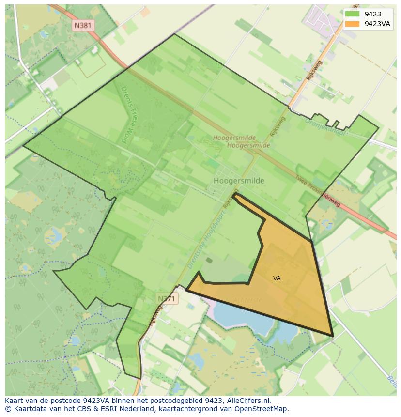 Afbeelding van het postcodegebied 9423 VA op de kaart.