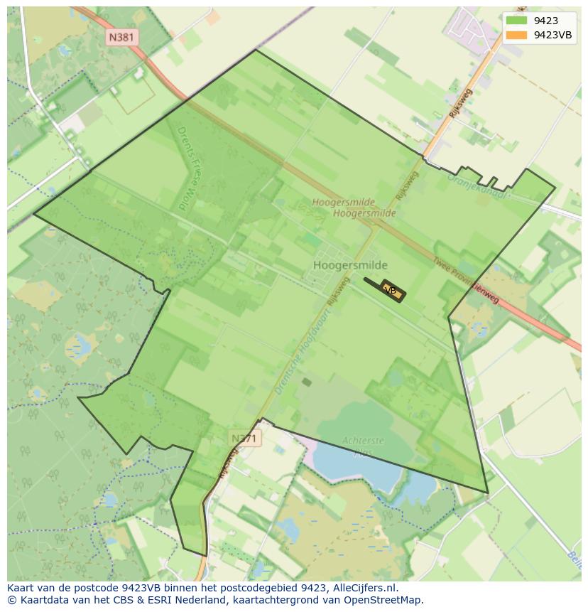 Afbeelding van het postcodegebied 9423 VB op de kaart.