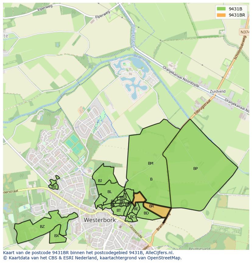Afbeelding van het postcodegebied 9431 BR op de kaart.
