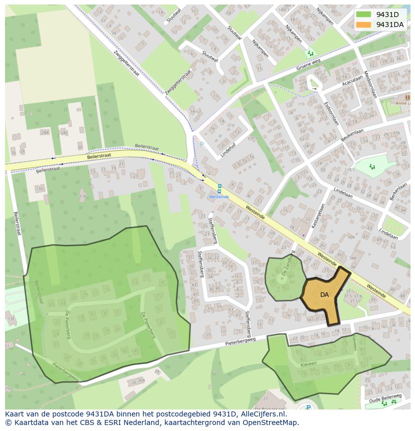 Afbeelding van het postcodegebied 9431 DA op de kaart.