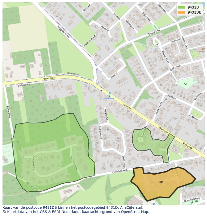 Afbeelding van het postcodegebied 9431 DB op de kaart.