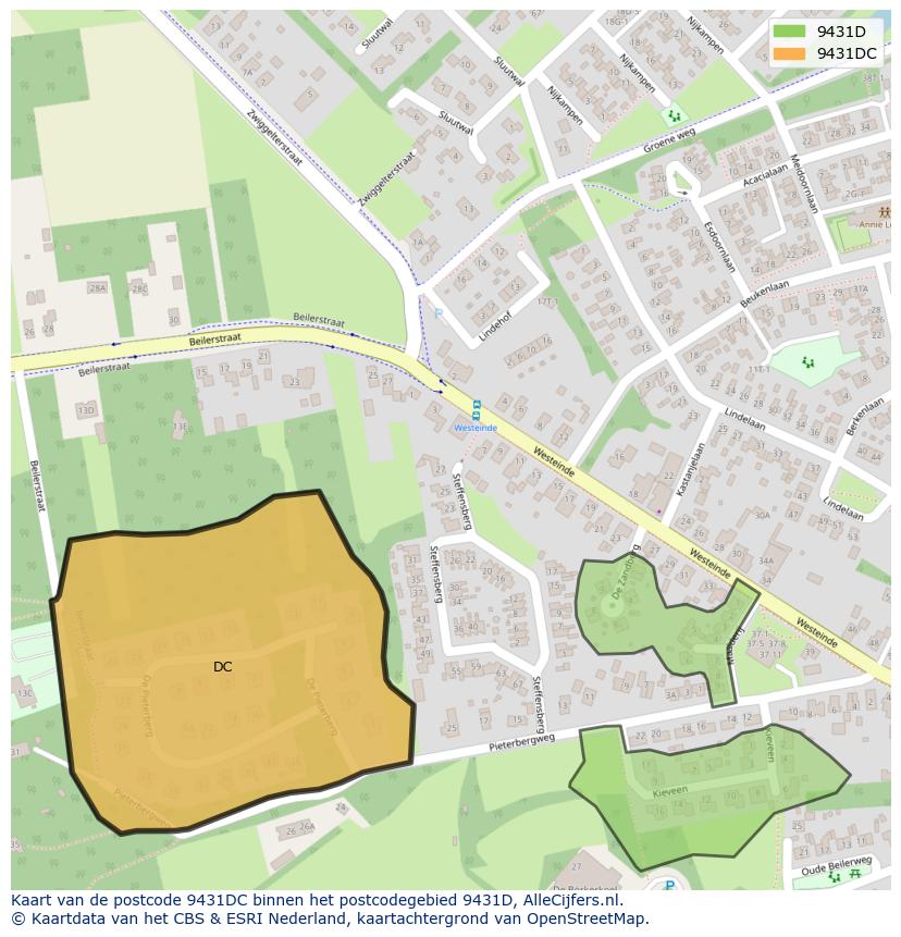 Afbeelding van het postcodegebied 9431 DC op de kaart.