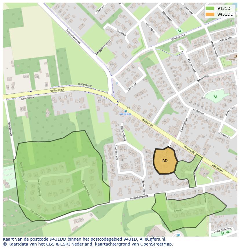 Afbeelding van het postcodegebied 9431 DD op de kaart.