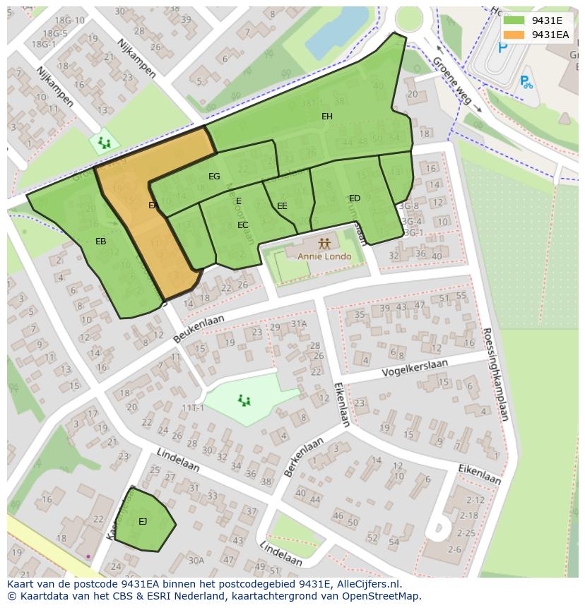Afbeelding van het postcodegebied 9431 EA op de kaart.