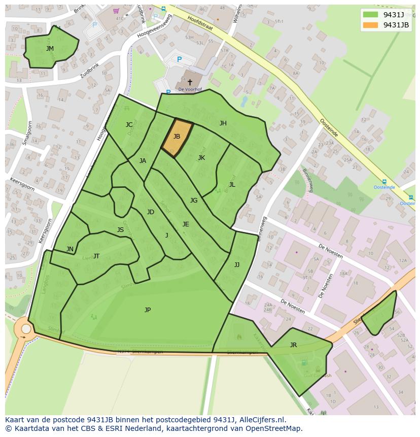 Afbeelding van het postcodegebied 9431 JB op de kaart.