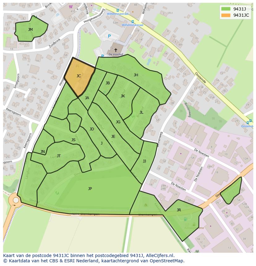 Afbeelding van het postcodegebied 9431 JC op de kaart.