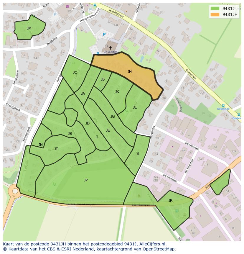 Afbeelding van het postcodegebied 9431 JH op de kaart.