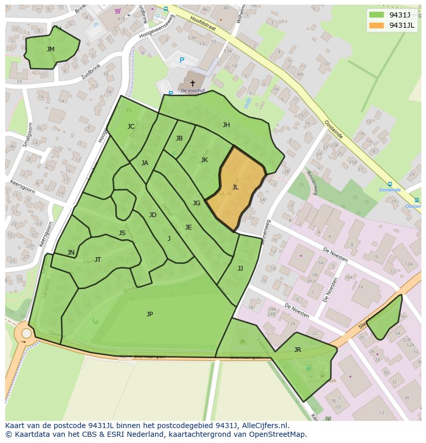 Afbeelding van het postcodegebied 9431 JL op de kaart.