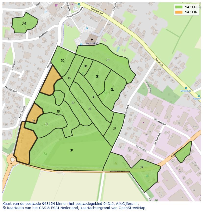 Afbeelding van het postcodegebied 9431 JN op de kaart.