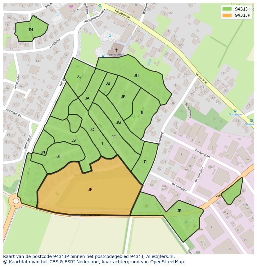 Afbeelding van het postcodegebied 9431 JP op de kaart.