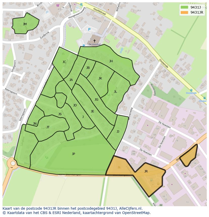 Afbeelding van het postcodegebied 9431 JR op de kaart.